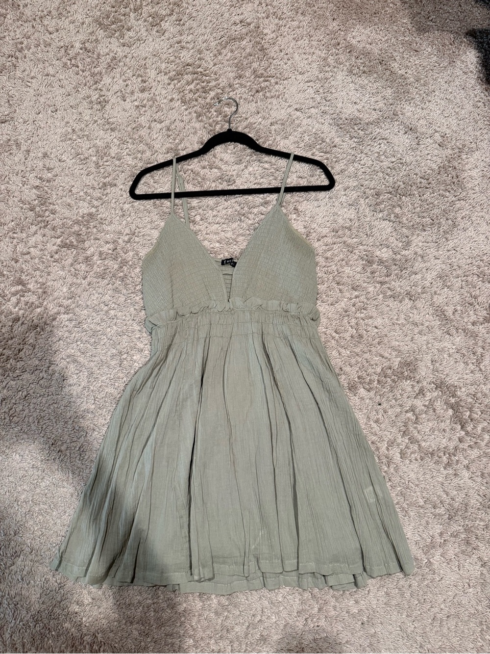 Very J Light Sage Green Smocked Mini Dress